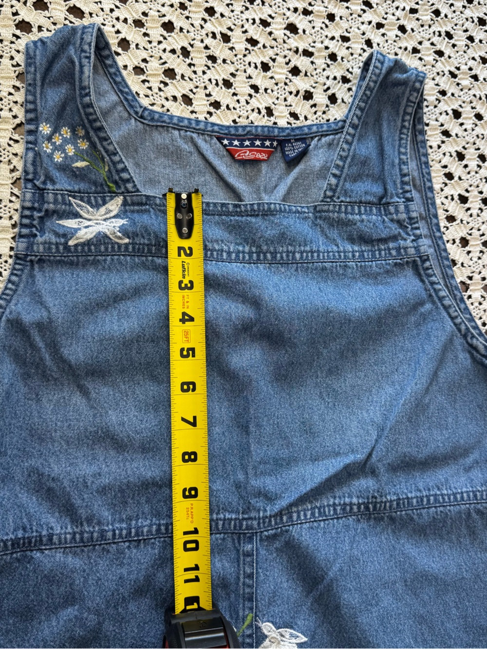 Agapo Denim Overall Midi Maxi Dress Sz M VTG 90s Y2K Embroidered Cottagecore - Picture 6 of 16